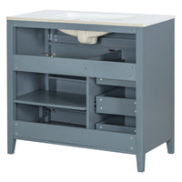 VanityFus 36-in Blue Grey Bathroom Vanity Single Sink Combo Ceramic Top 1 door 4 drawers Undermount Adjustable Shelves
