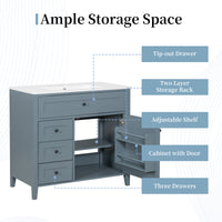 VanityFus 36-in Blue Grey Bathroom Vanity Single Sink Combo Ceramic Top 1 door 4 drawers Undermount Adjustable Shelves