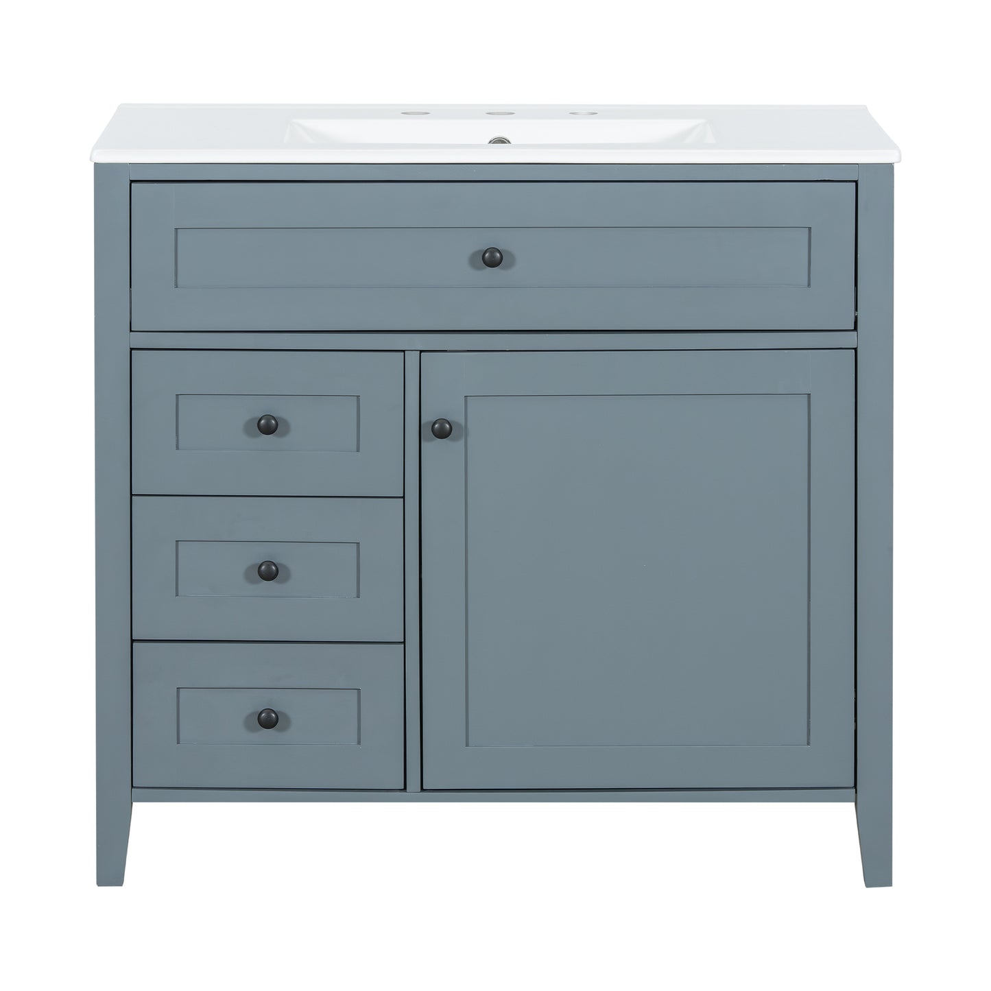 VanityFus 36-in Blue Grey Bathroom Vanity Single Sink Combo Ceramic Top 1 door 4 drawers Undermount Adjustable Shelves