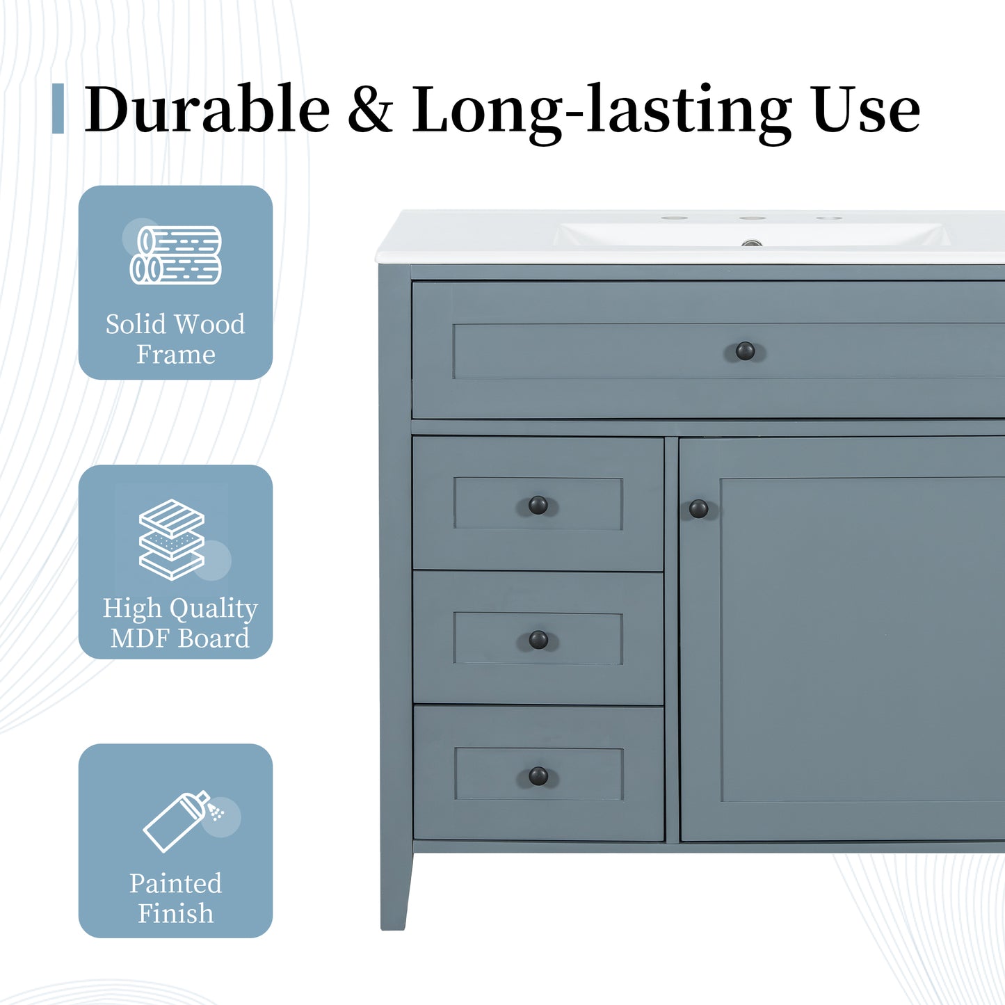 VanityFus 36-in Blue Grey Bathroom Vanity Single Sink Combo Ceramic Top 1 door 4 drawers Undermount Adjustable Shelves