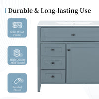 VanityFus 36-in Blue Grey Bathroom Vanity Single Sink Combo Ceramic Top 1 door 4 drawers Undermount Adjustable Shelves