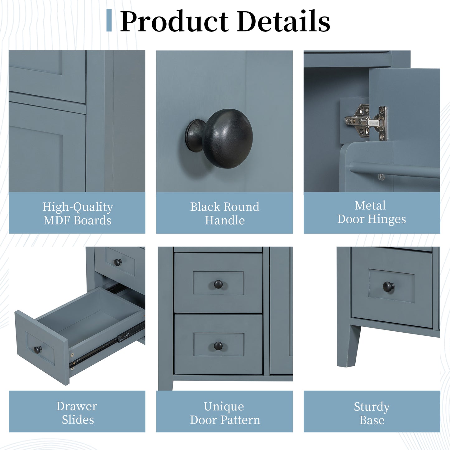 VanityFus 36-in Blue Grey Bathroom Vanity Single Sink Combo Ceramic Top 1 door 4 drawers Undermount Adjustable Shelves