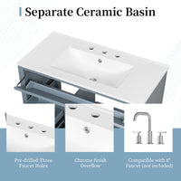 VanityFus 36-in Blue Grey Bathroom Vanity Single Sink Combo Ceramic Top 1 door 4 drawers Undermount Adjustable Shelves