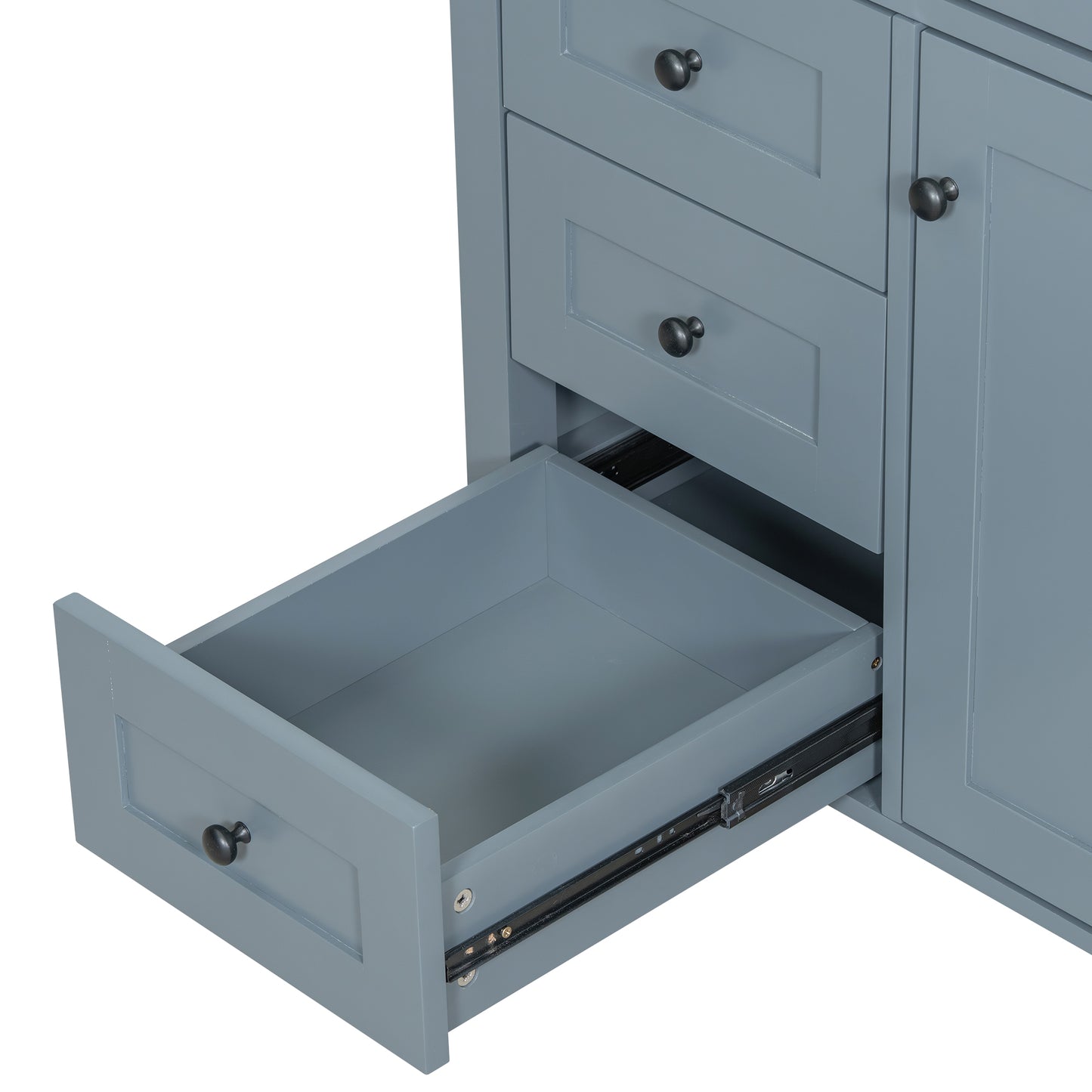 VanityFus 36-in Blue Grey Bathroom Vanity Single Sink Combo Ceramic Top 1 door 4 drawers Undermount Adjustable Shelves