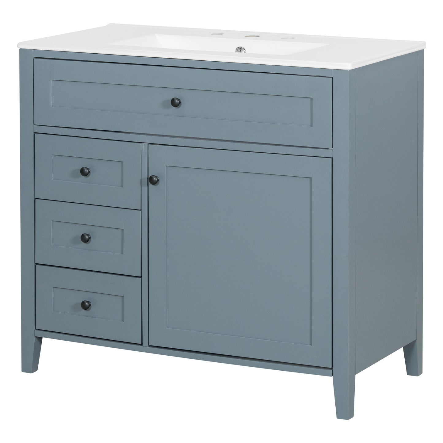 VanityFus 36-in Blue Grey Bathroom Vanity Single Sink Combo Ceramic Top 1 door 4 drawers Undermount Adjustable Shelves