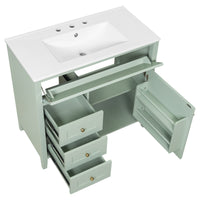 VanityFus 36-in Green Bathroom Vanity Single Sink Combo Ceramic Top 1 door 4 drawers Undermount Adjustable Shelves