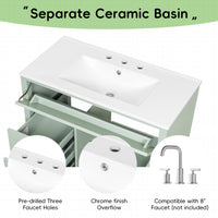 VanityFus 36-in Green Bathroom Vanity Single Sink Combo Ceramic Top 1 door 4 drawers Undermount Adjustable Shelves