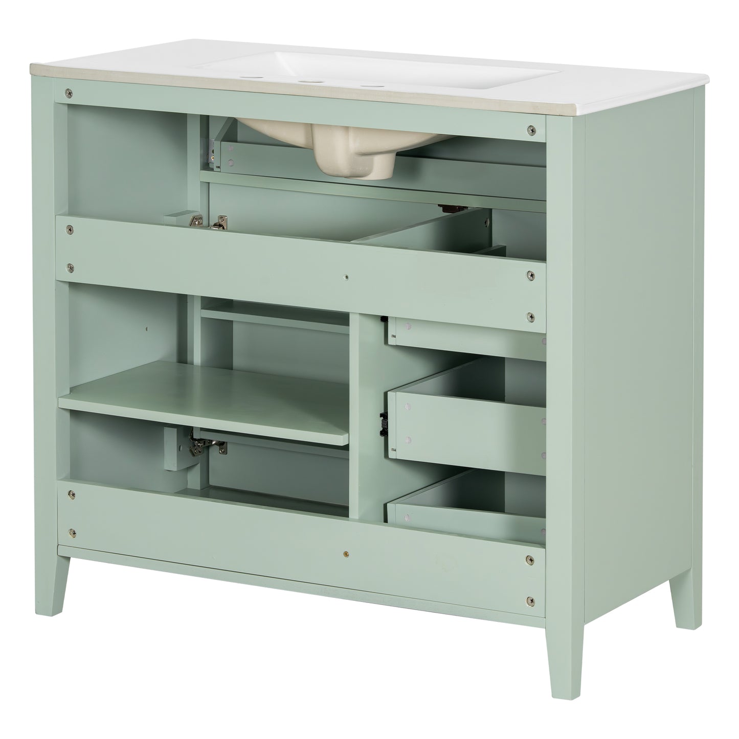 VanityFus 36-in Green Bathroom Vanity Single Sink Combo Ceramic Top 1 door 4 drawers Undermount Adjustable Shelves