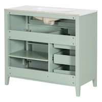 VanityFus 36-in Green Bathroom Vanity Single Sink Combo Ceramic Top 1 door 4 drawers Undermount Adjustable Shelves