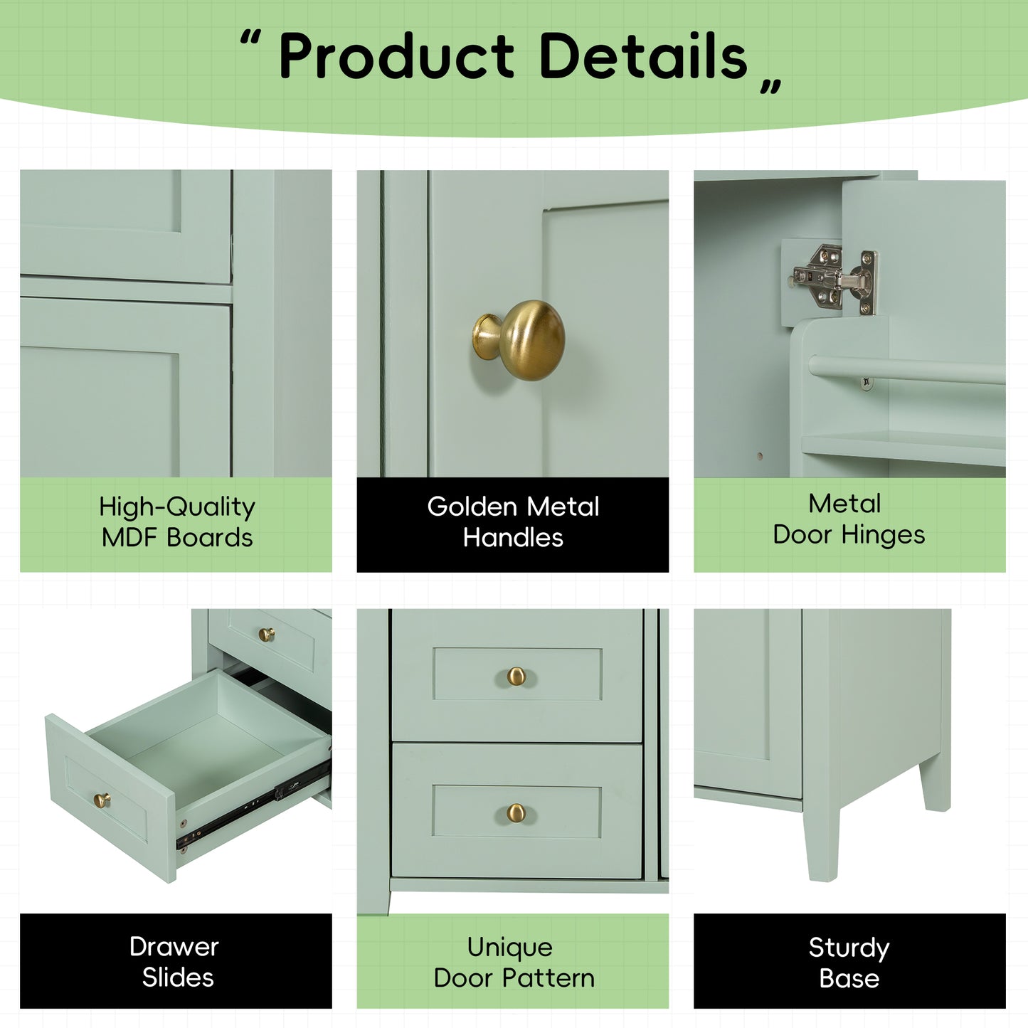 VanityFus 36-in Green Bathroom Vanity Single Sink Combo Ceramic Top 1 door 4 drawers Undermount Adjustable Shelves