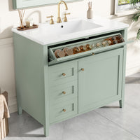 VanityFus 36-in Green Bathroom Vanity Single Sink Combo Ceramic Top 1 door 4 drawers Undermount Adjustable Shelves