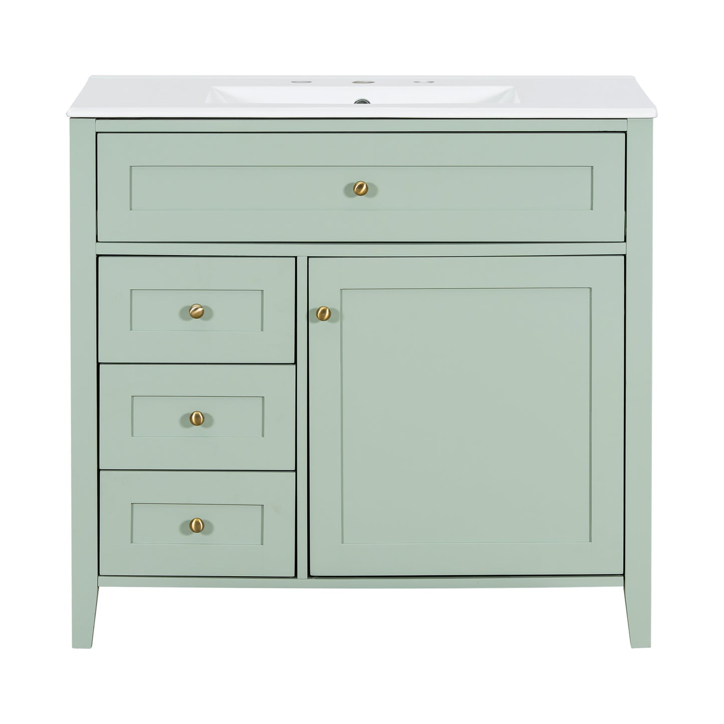 VanityFus 36-in Green Bathroom Vanity Single Sink Combo Ceramic Top 1 door 4 drawers Undermount Adjustable Shelves