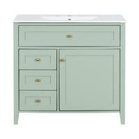 VanityFus 36-in Green Bathroom Vanity Single Sink Combo Ceramic Top 1 door 4 drawers Undermount Adjustable Shelves