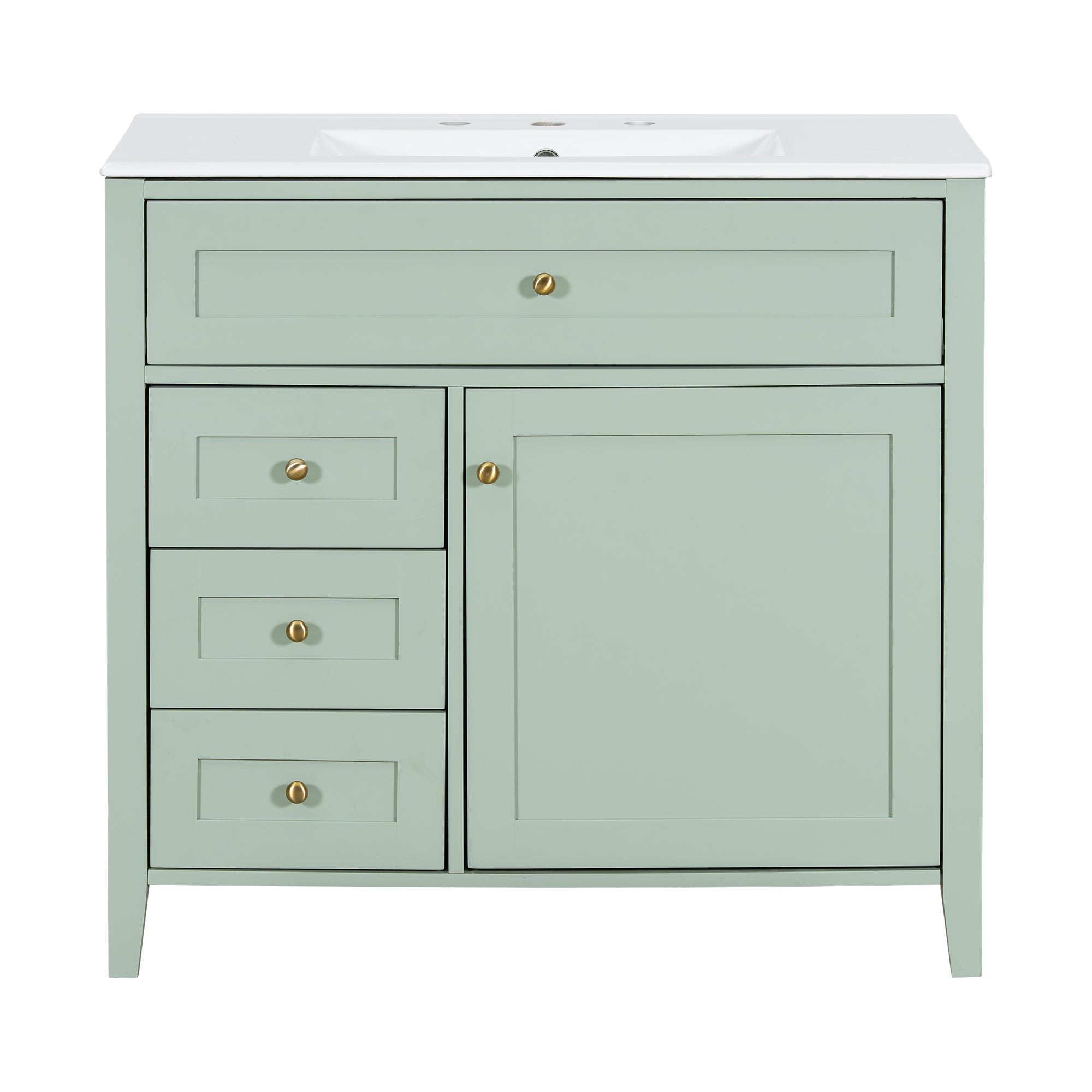 VanityFus 36-in Green Bathroom Vanity Single Sink Combo Ceramic Top 1 door 4 drawers Undermount Adjustable Shelves