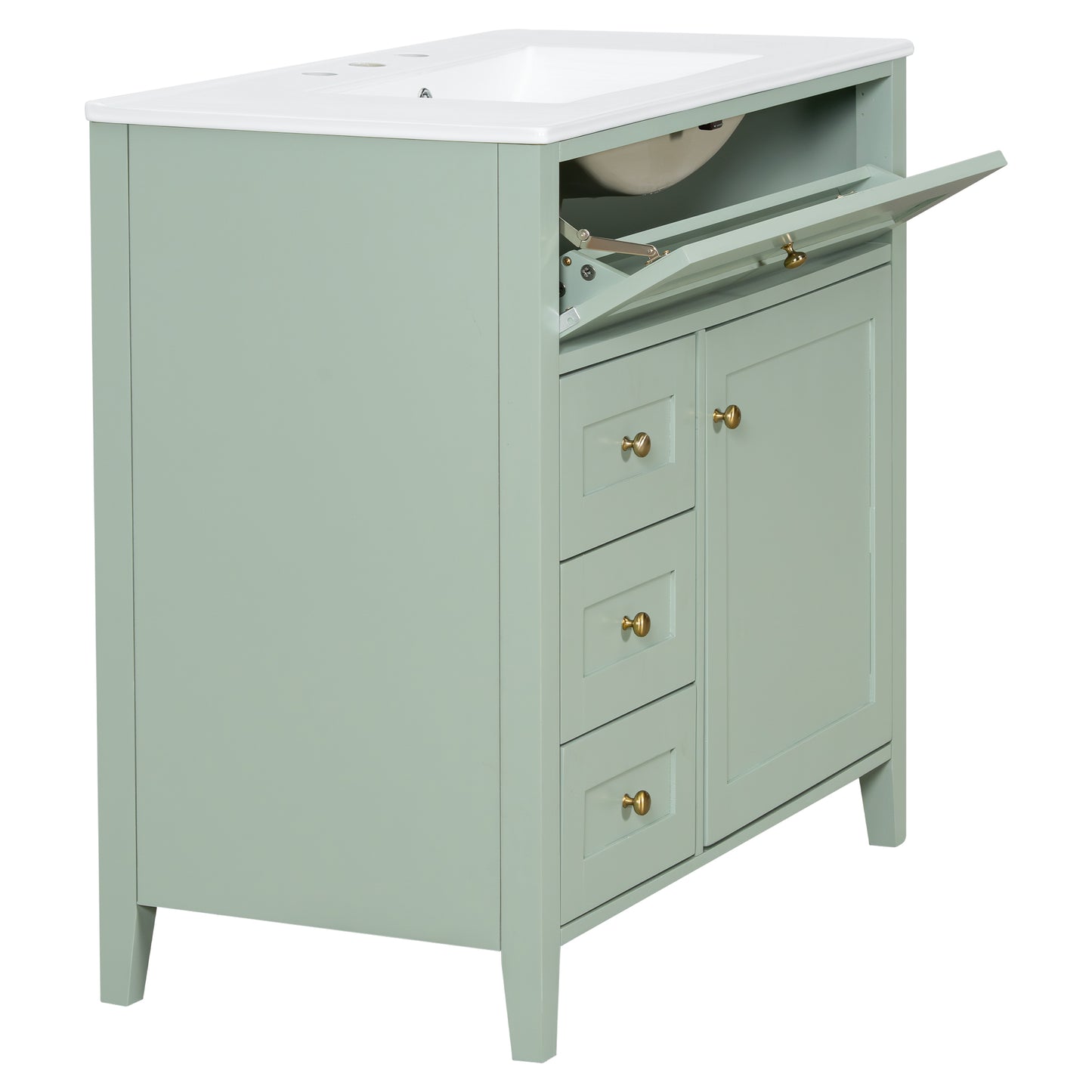 VanityFus 36-in Green Bathroom Vanity Single Sink Combo Ceramic Top 1 door 4 drawers Undermount Adjustable Shelves