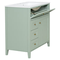 VanityFus 36-in Green Bathroom Vanity Single Sink Combo Ceramic Top 1 door 4 drawers Undermount Adjustable Shelves