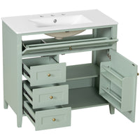 VanityFus 36-in Green Bathroom Vanity Single Sink Combo Ceramic Top 1 door 4 drawers Undermount Adjustable Shelves