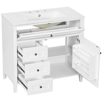 VanityFus 36-in White Bathroom Vanity Single Sink Combo Ceramic Top 1 door 4 drawers Undermount Adjustable Shelves