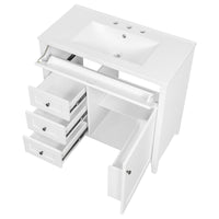 VanityFus 36-in White Bathroom Vanity Single Sink Combo Ceramic Top 1 door 4 drawers Undermount Adjustable Shelves