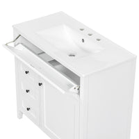 VanityFus 36-in White Bathroom Vanity Single Sink Combo Ceramic Top 1 door 4 drawers Undermount Adjustable Shelves