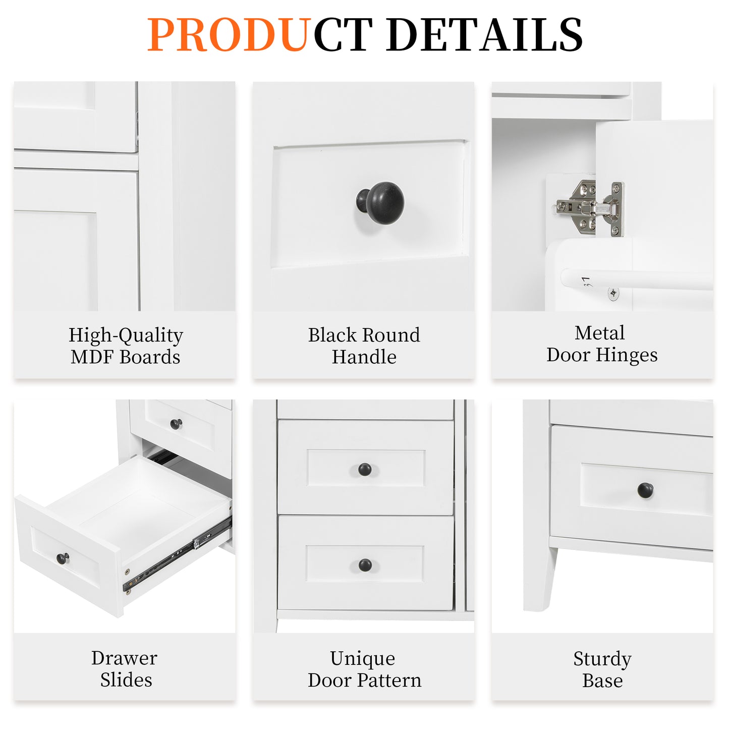 VanityFus 36-in White Bathroom Vanity Single Sink Combo Ceramic Top 1 door 4 drawers Undermount Adjustable Shelves