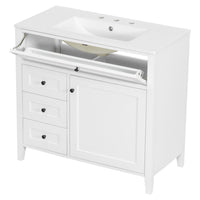 VanityFus 36-in White Bathroom Vanity Single Sink Combo Ceramic Top 1 door 4 drawers Undermount Adjustable Shelves