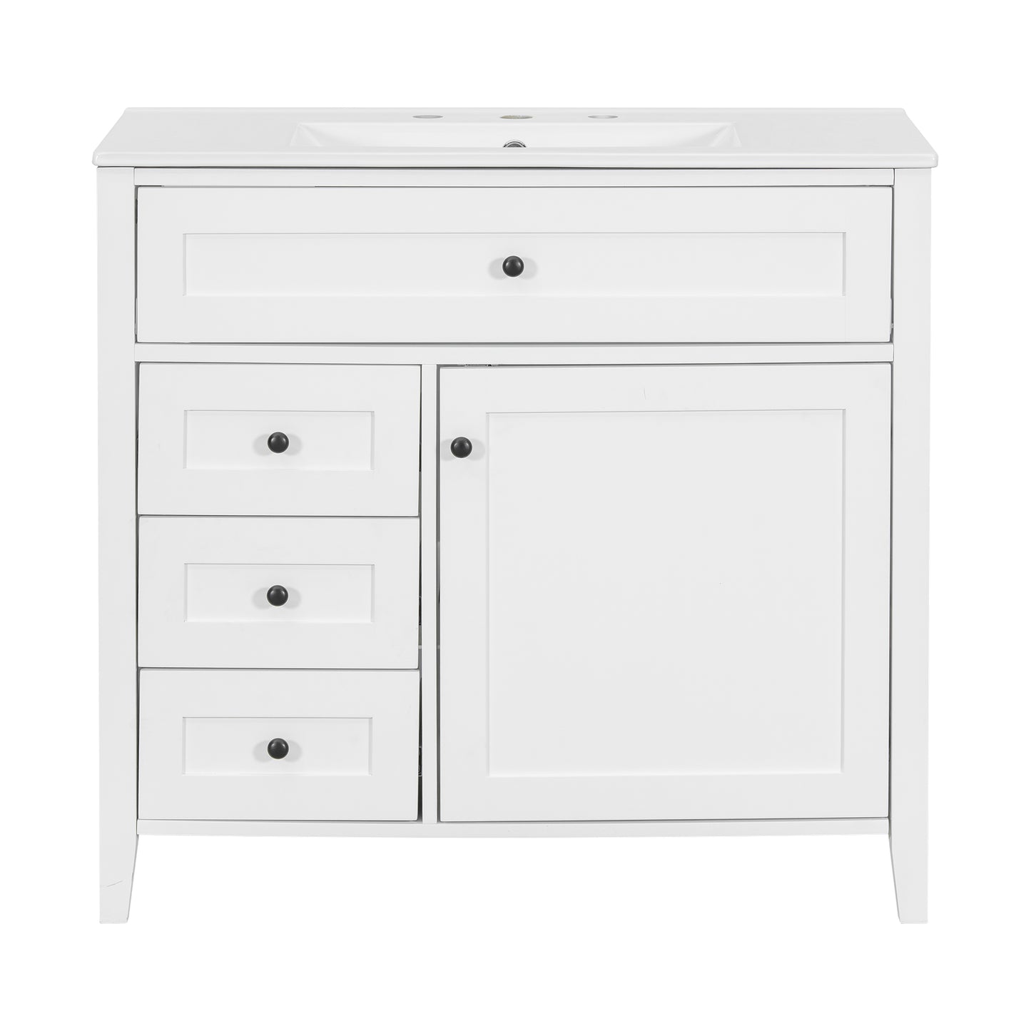 VanityFus 36-in White Bathroom Vanity Single Sink Combo Ceramic Top 1 door 4 drawers Undermount Adjustable Shelves
