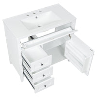 VanityFus 36-in White Bathroom Vanity Single Sink Combo Ceramic Top 1 door 4 drawers Undermount Adjustable Shelves