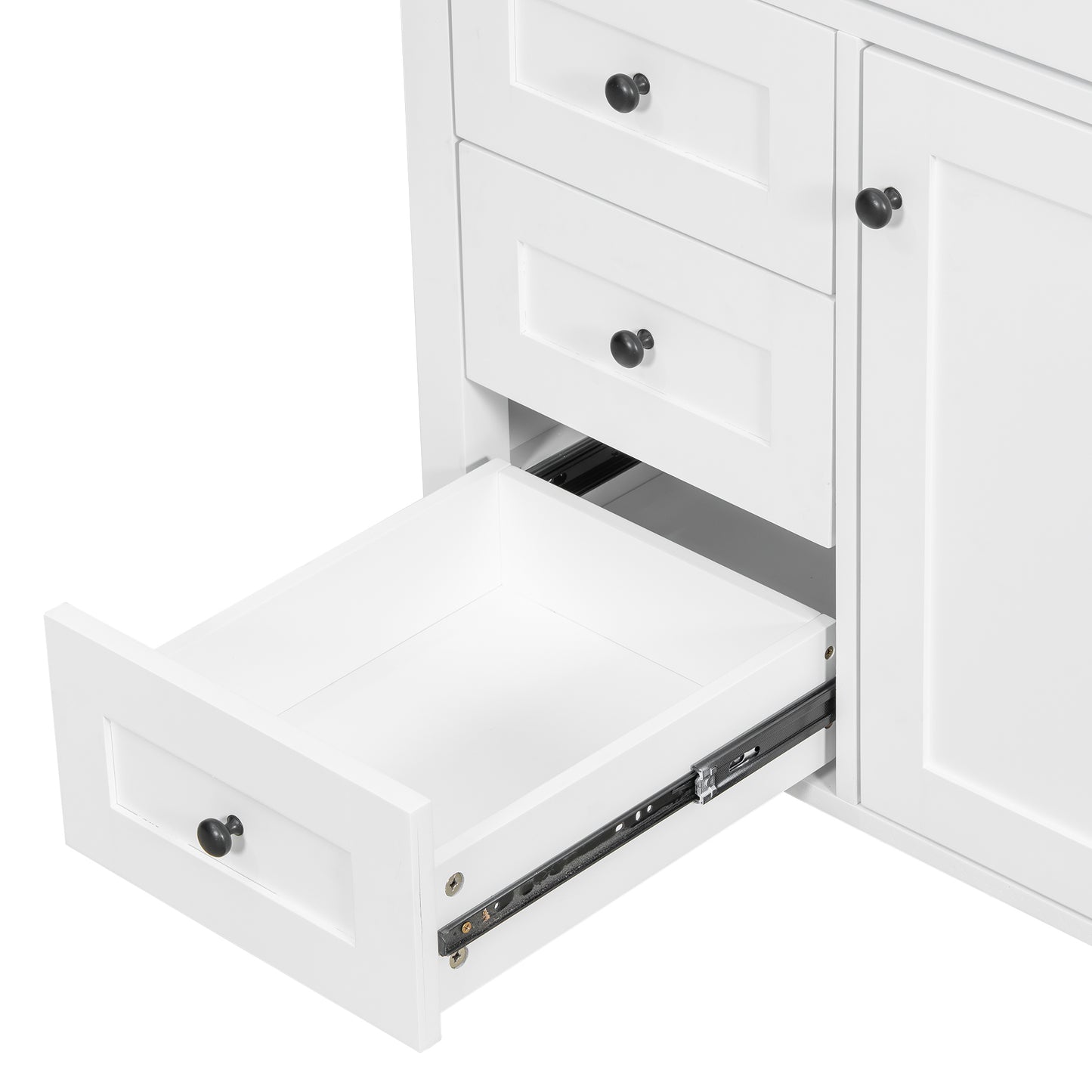 VanityFus 36-in White Bathroom Vanity Single Sink Combo Ceramic Top 1 door 4 drawers Undermount Adjustable Shelves