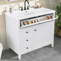 VanityFus 36-in White Bathroom Vanity Single Sink Combo Ceramic Top 1 door 4 drawers Undermount Adjustable Shelves