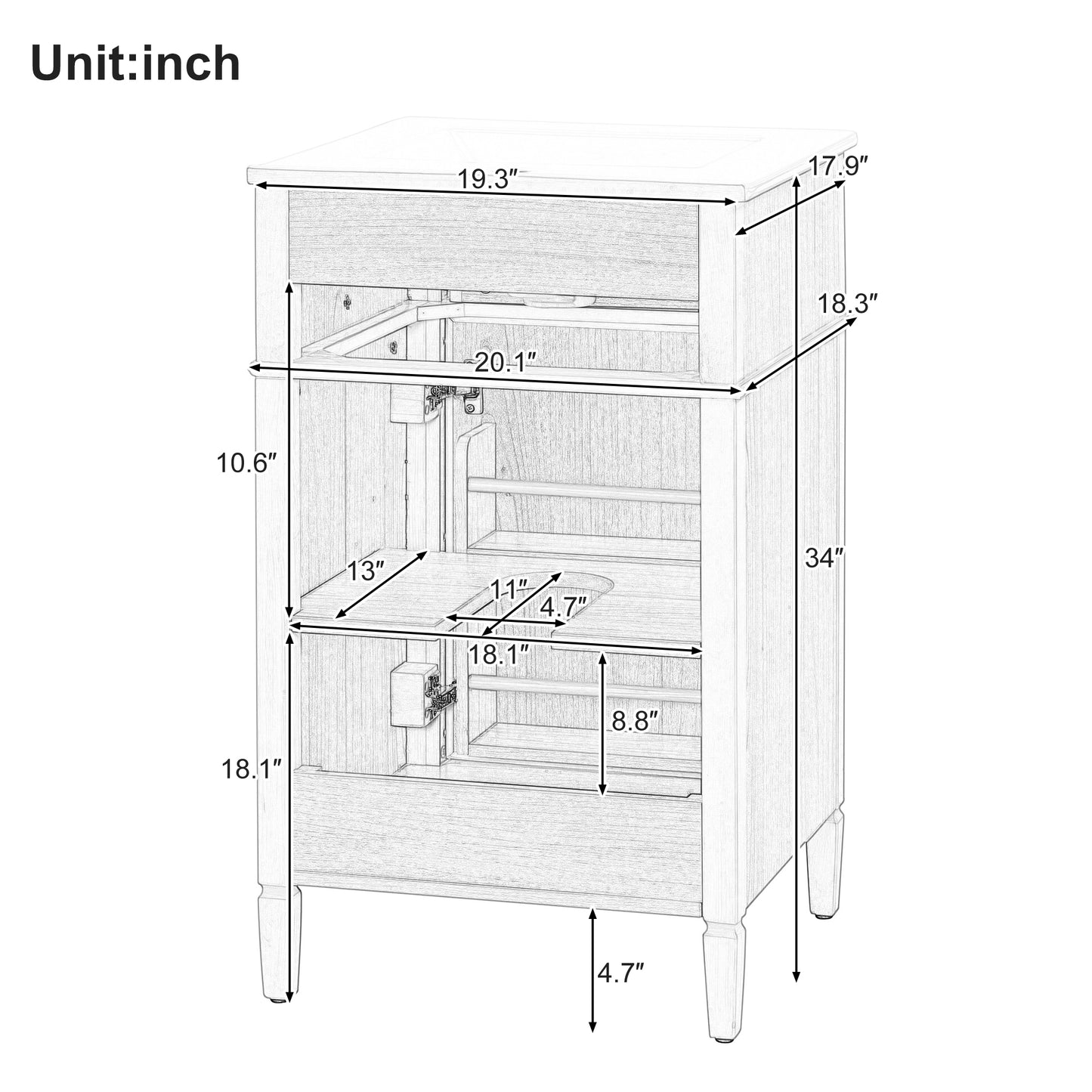 VanityFus 20-in Wood Bathroom Vanity Single Sink Combo Ceramic Top 1 Soft Close Door 1 drawer Undermount Adjustable Shelves
