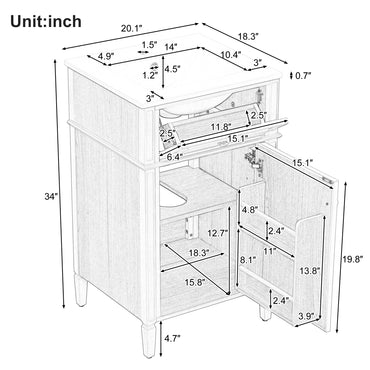 VanityFus 20-in Wood Bathroom Vanity Single Sink Combo Ceramic Top 1 Soft Close Door 1 drawer Undermount Adjustable Shelves