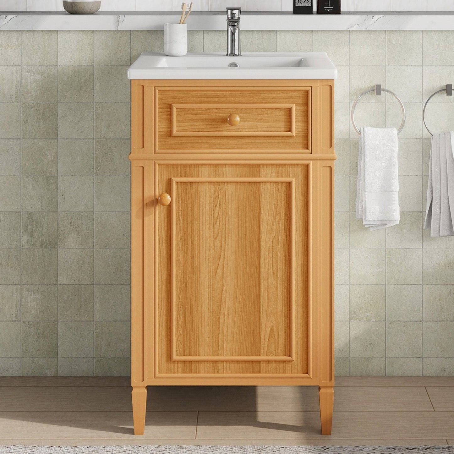 VanityFus 20-in Wood Bathroom Vanity Single Sink Combo Ceramic Top 1 Soft Close Door 1 drawer Undermount Adjustable Shelves