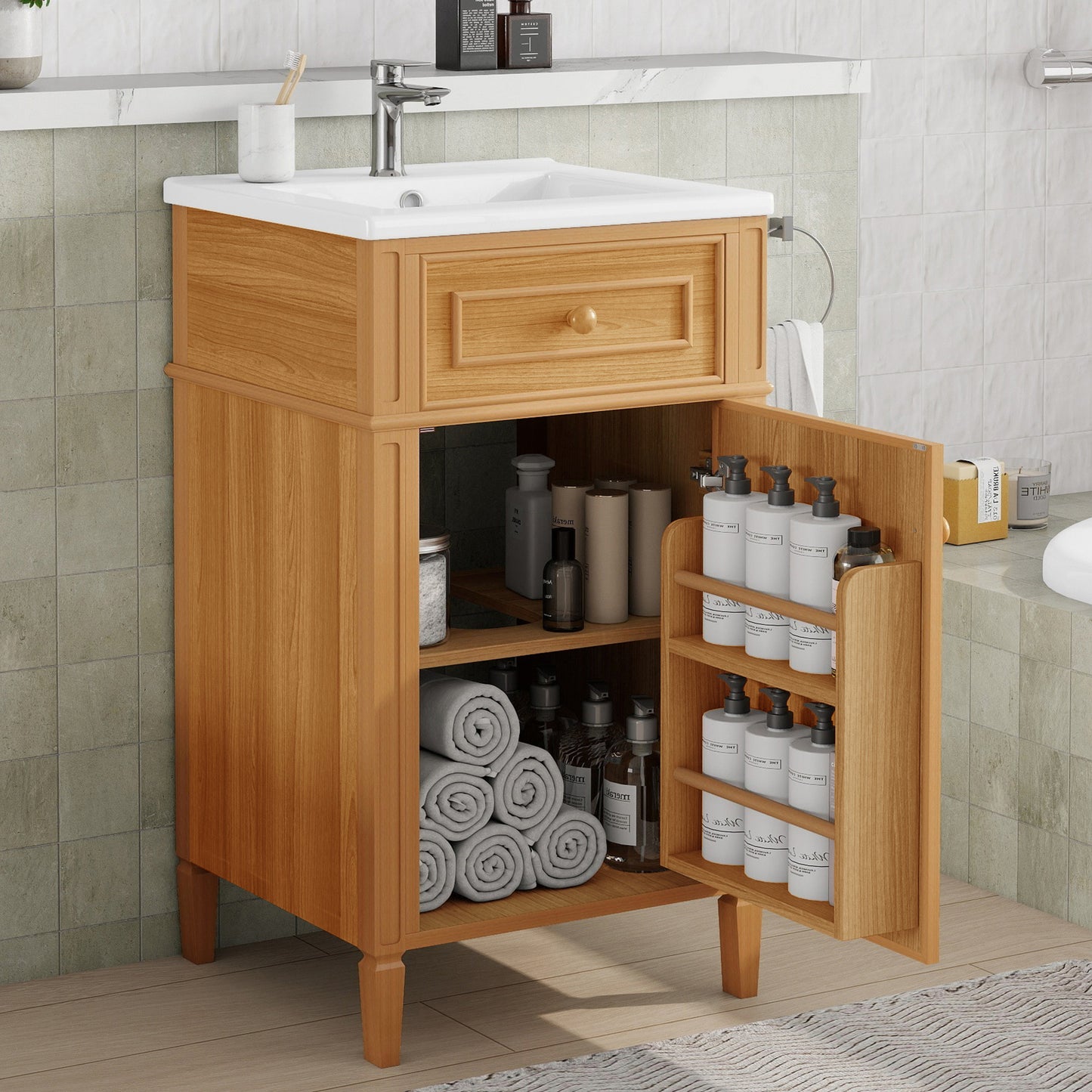 VanityFus 20-in Wood Bathroom Vanity Single Sink Combo Ceramic Top 1 Soft Close Door 1 drawer Undermount Adjustable Shelves