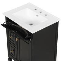 VanityFus 24-in Black Bathroom Vanity Single Sink Combo Ceramic Top 1 door 3 drawers Adjustable Shelves