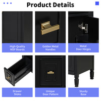 VanityFus 24-in Black Bathroom Vanity Single Sink Combo Ceramic Top 1 door 3 drawers Adjustable Shelves