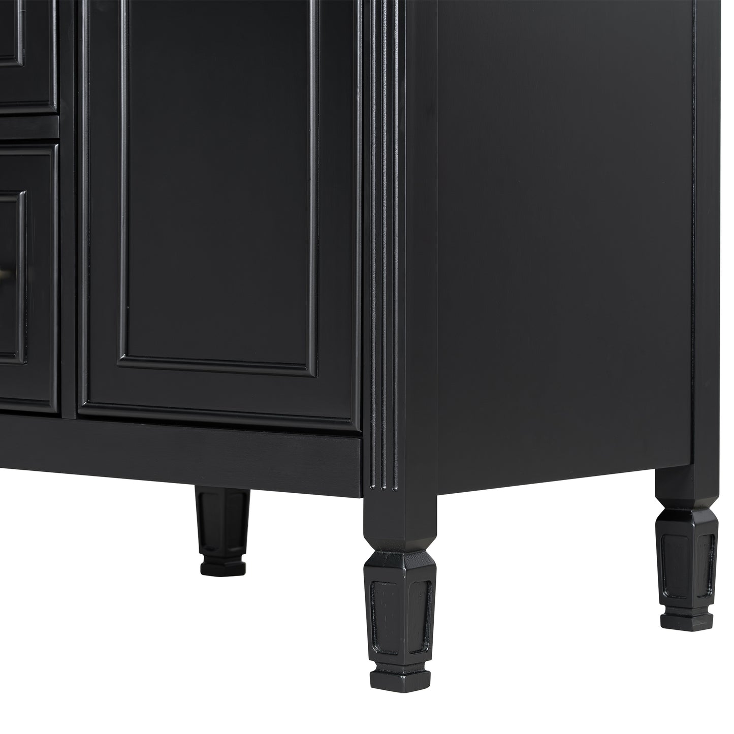 VanityFus 24-in Black Bathroom Vanity Single Sink Combo Ceramic Top 1 door 3 drawers Adjustable Shelves