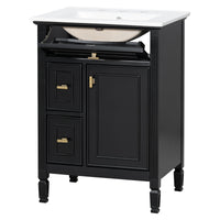 VanityFus 24-in Black Bathroom Vanity Single Sink Combo Ceramic Top 1 door 3 drawers Adjustable Shelves