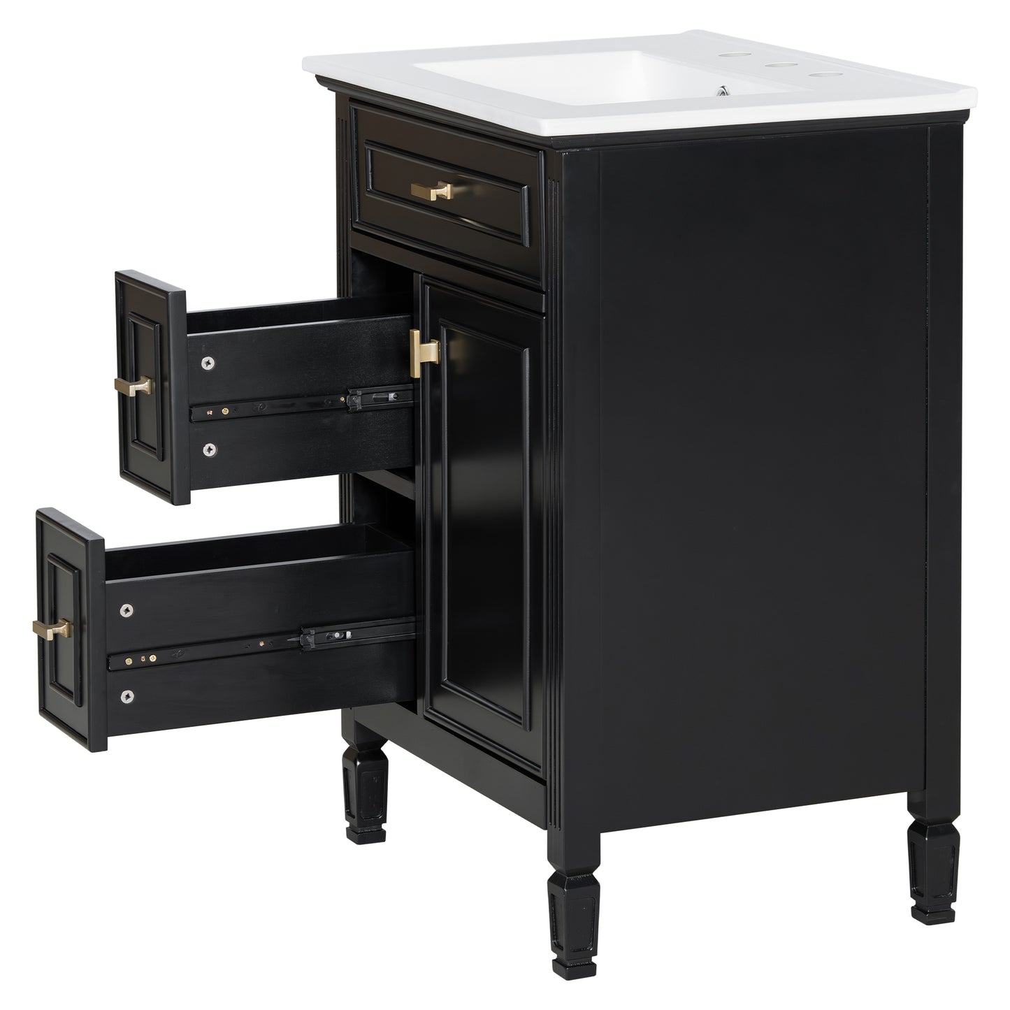 VanityFus 24-in Black Bathroom Vanity Single Sink Combo Ceramic Top 1 door 3 drawers Adjustable Shelves