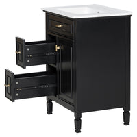 VanityFus 24-in Black Bathroom Vanity Single Sink Combo Ceramic Top 1 door 3 drawers Adjustable Shelves