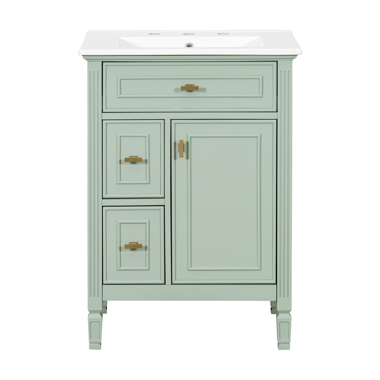 VanityFus 24-in Bathroom Vanity Green Single Sink Combo with Ceramic Top 1 Door 3 Drawers Adjustable Shelves