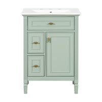 VanityFus 24-in Bathroom Vanity Green Single Sink Combo with Ceramic Top 1 Door 3 Drawers Adjustable Shelves