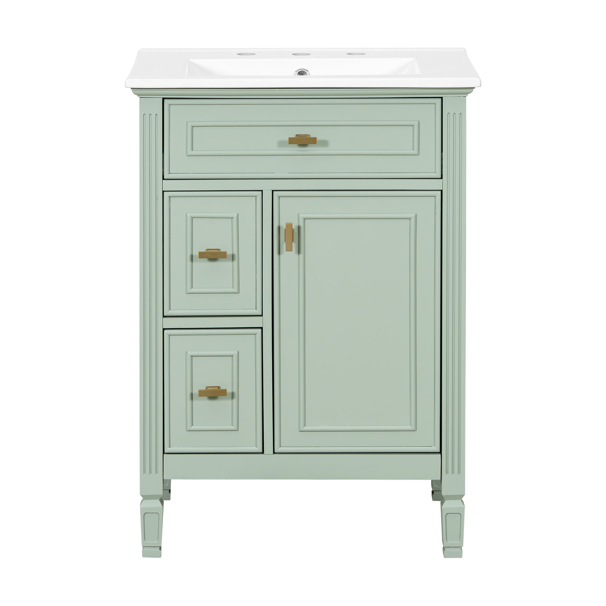 VanityFus 24-in Bathroom Vanity Green Single Sink Combo with Ceramic Top 1 Door 3 Drawers Adjustable Shelves
