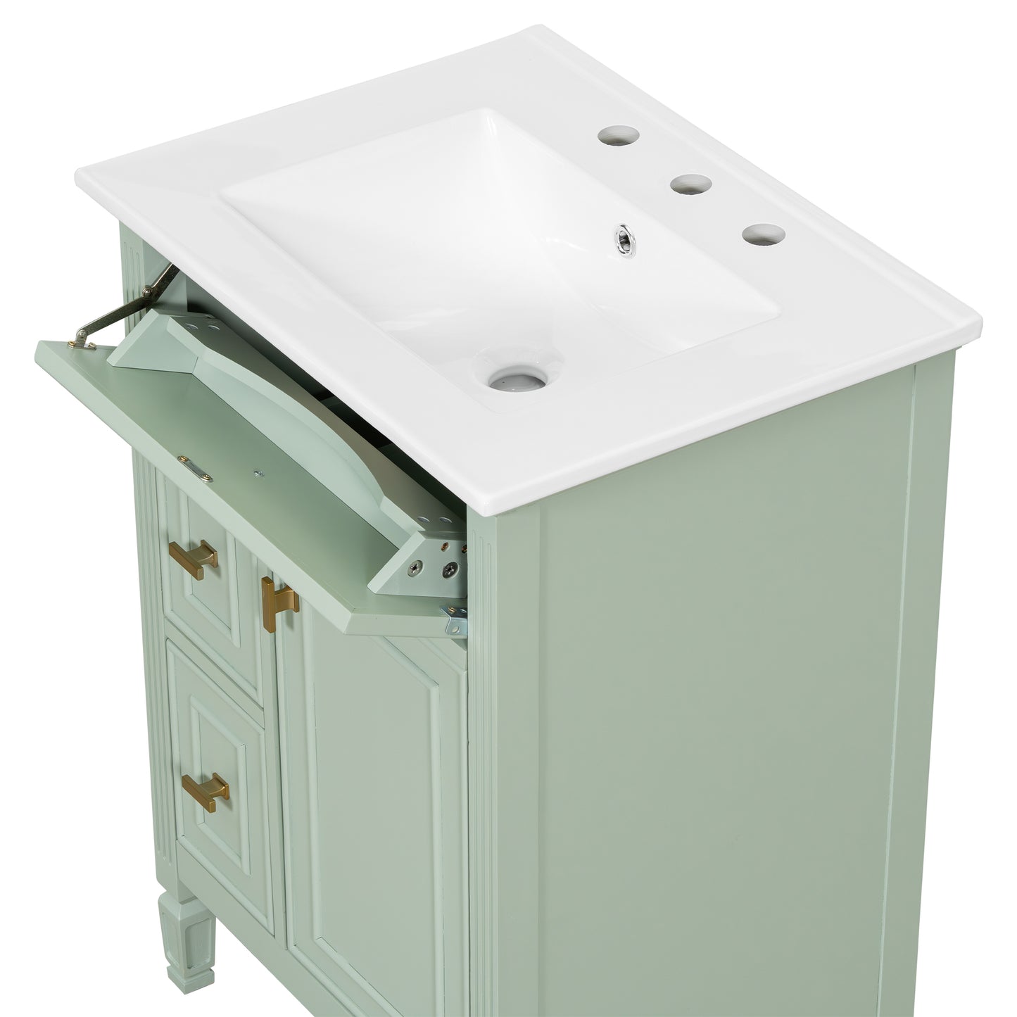 VanityFus 24-in Bathroom Vanity Green Single Sink Combo with Ceramic Top 1 Door 3 Drawers Adjustable Shelves