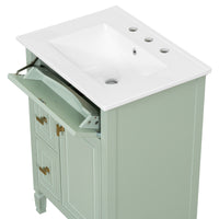 VanityFus 24-in Bathroom Vanity Green Single Sink Combo with Ceramic Top 1 Door 3 Drawers Adjustable Shelves