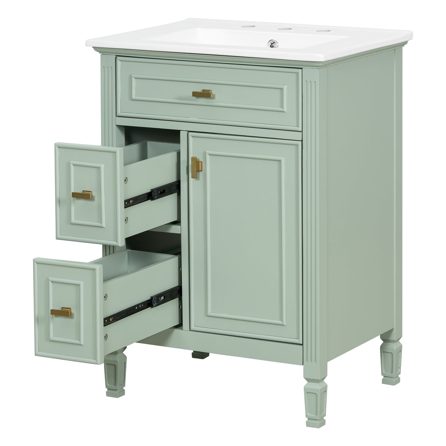 VanityFus 24-in Bathroom Vanity Green Single Sink Combo with Ceramic Top 1 Door 3 Drawers Adjustable Shelves