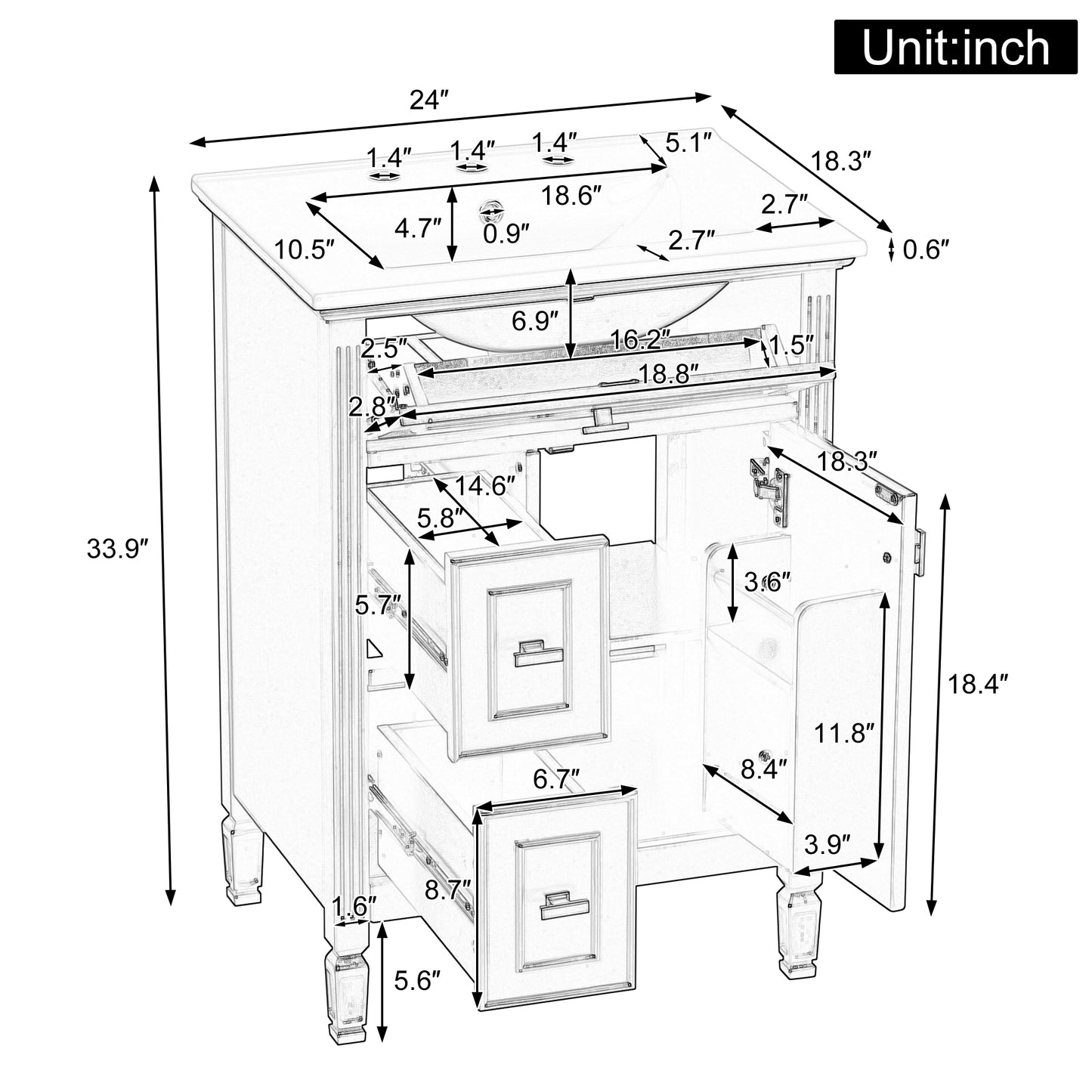 VanityFus 24-in Bathroom Vanity Green Single Sink Combo with Ceramic Top 1 Door 3 Drawers Adjustable Shelves