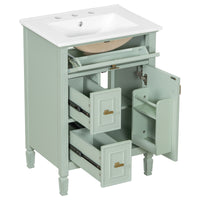 VanityFus 24-in Bathroom Vanity Green Single Sink Combo with Ceramic Top 1 Door 3 Drawers Adjustable Shelves