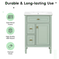 VanityFus 24-in Bathroom Vanity Green Single Sink Combo with Ceramic Top 1 Door 3 Drawers Adjustable Shelves