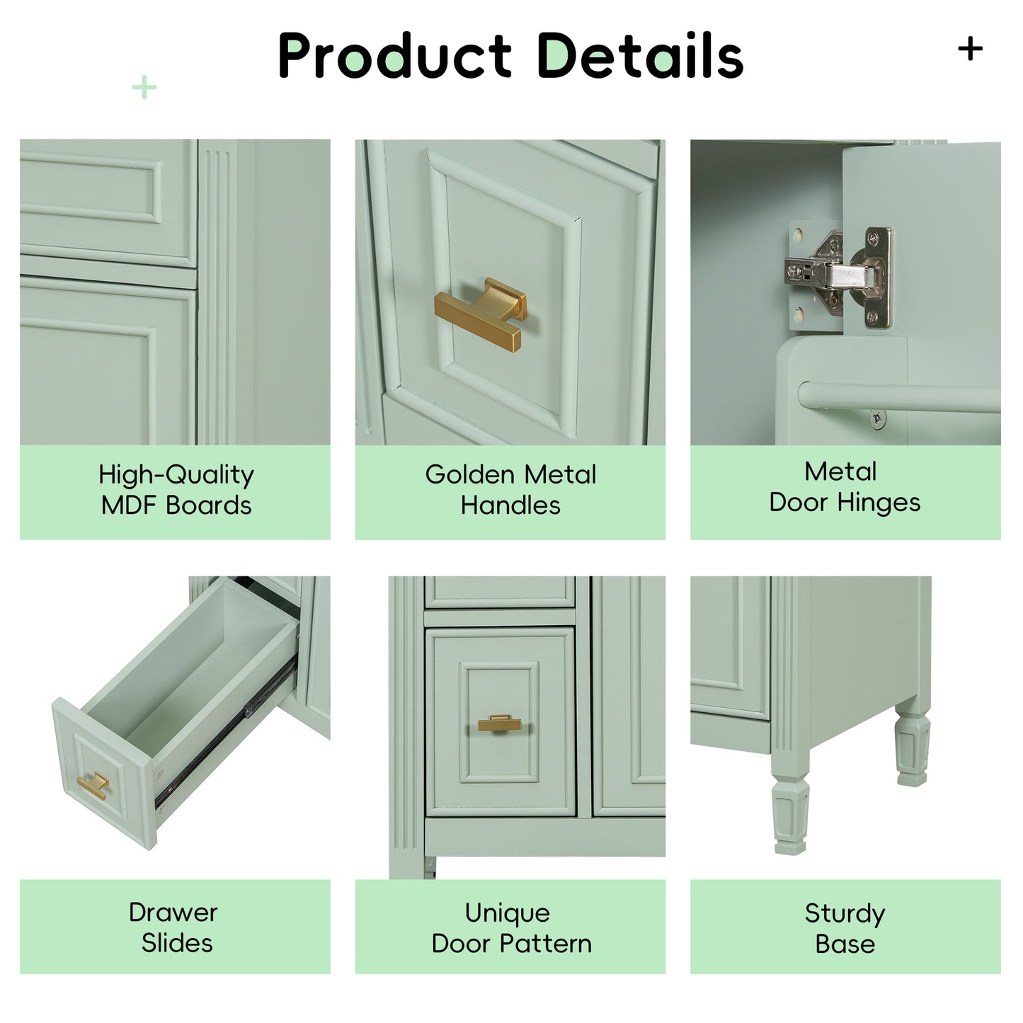 VanityFus 24-in Bathroom Vanity Green Single Sink Combo with Ceramic Top 1 Door 3 Drawers Adjustable Shelves